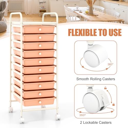 MEDIMALL 10 Drawers Rolling Storage Cart, Multipurpose Craft Storage Cart with Wheels, Mobile Tools Scrapbook Paper Organizer Cart for Office School Home Use - Image 5