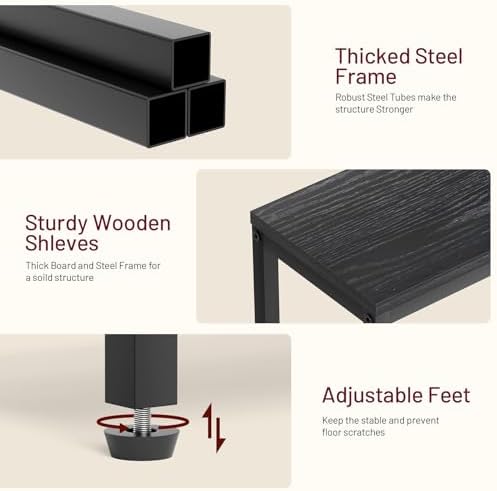SLEEPING LAMB Narrow Small Side Table for Small Space, 2 Tier Sofa Skinny End Table for Living Room, Bedroom Beside Slim Nightstand, Rustic Black - Image 4