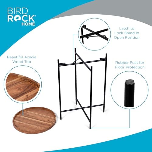 BIRDROCK HOME Folding Side Table with Removable Wood Tray - Modern Accent, Foldable End Table for Living Room, Bedroom - Portable Serving Tray for Decoration, Coffee, Drinks & Food - Natural Acacia - Image 6