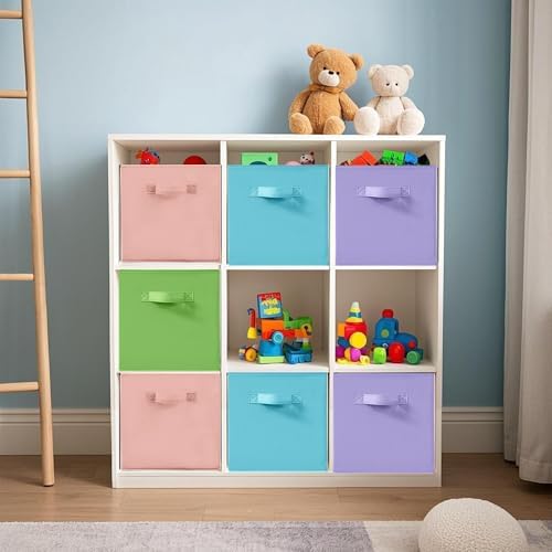 11 Inch Fabric Storage Cubes, Sturdy Foldable Storage Bins, Heavy Duty Cube Organizer for Clothes, Blankets, Shelves, Closets, Bedroom, Living Room, Multi-Color, 6 Pack - Image 6