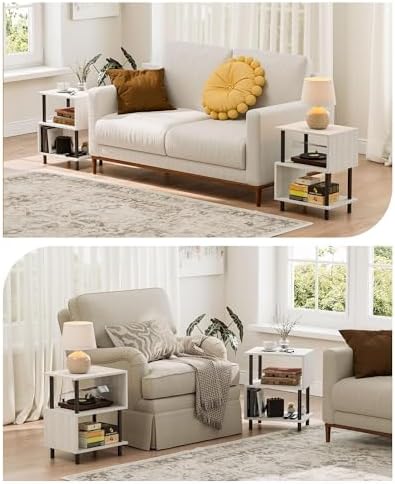Frylr Small Side Table, End Table and Nightstand with 3-Tier Wood Shelves, Sturdy Metal Frame with 44 LBS Capacity per Shelf, Easy to Assemble for Living Room or Bedroom,Natural Greige - Image 6