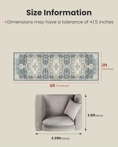 AMADA HOMEFURNISHING 2x6 Washable Runner Rug, Low-Profile Kitchen Rugs with Non-Slip Backing & Durable Edge Binding, Vintage Entryway Runner Rug for Bedroom & Hallway - Image 2