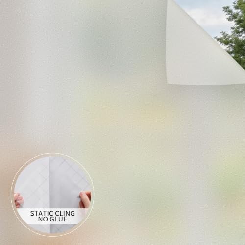 VELIMAX Window Privacy Film, Frosted Glass Window Film, Sun & Heat Blocking Decorative Static Cling Tint for Home Bathroom Office - Image 2