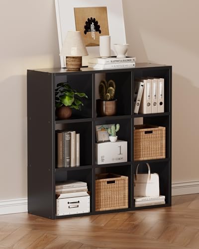 GTPLAYER 9-Cube Storage Organizer, Fits 11" Bins, Vertical or Horizontal Use, Opening Bookshelf, Partial Back Panels, Design Bookcase, for Living Room, Media Console, Hallway, Black by GTPLAYER