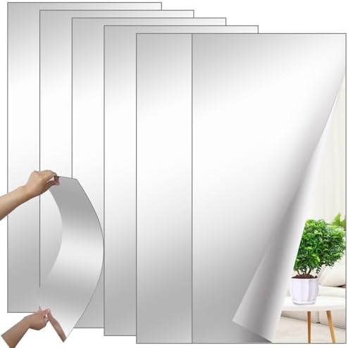 6 Pcs Home Gym Mirrors 12" x 24" Self Adhesive Large Shatterproof Frameless Wall Mounted Mirror 2 mm Thick Acrylic Door Closet Mirror for Workout Bedroom Decor Supplies by GEFEDESUL