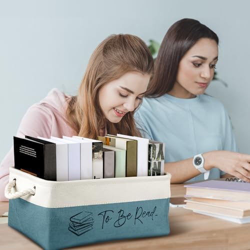 Marsui 1 Pcs TBR Basket Book Storage Bin Bookish Gifts, White Green - Image 4