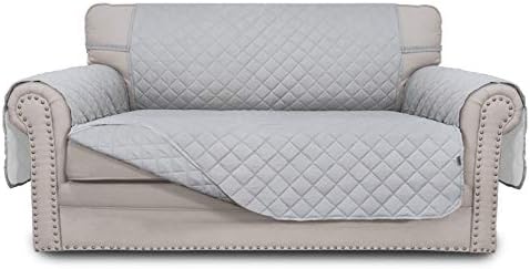 Easy-Going Reversible Loveseat Couch Cover for 2 Cushion Couch Sofa Cover for Dogs Water Resistant Furniture Protector with Foam Sticks Elastic Straps for Pet (Loveseat, Light Gray/Light Gray) by Easy-Going