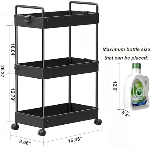 SOLEJAZZ 3 Tier Slim Rolling Storage Cart Organizer with Wheels, Black - Image 2