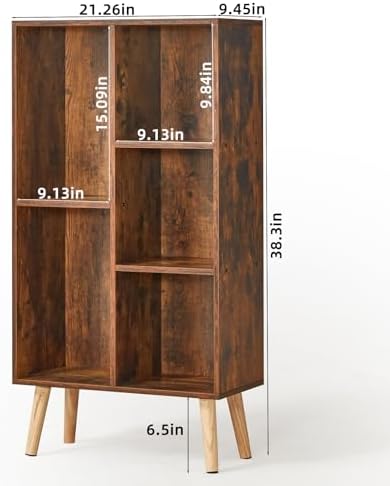 LEYAOYAO 5 Cube Bookshelf, Mid-Century Modern Book Shelf with Legs, Brown - Image 2