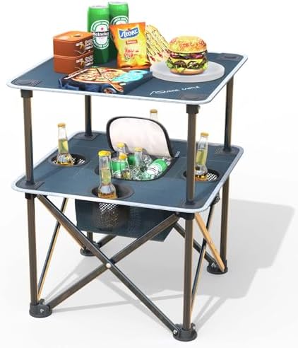 Folding Beach Table, Camping Table for Sand with Insulated Cooler Storage & 4 Cup Holders, Portable Pop Up Picnic Table, Lightweight Side Table for Outdoor by ArmorCastle
