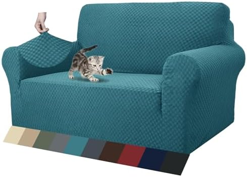 ZNSAYOTX 1 Piece Jacquard Couch Covers for 2 Cushion Couch High Stretch Loveseat Slipcover for Pets Dogs Anti Slip Love Seat Sofa Slipcover Furniture Protector (Loveseat, Peacock Blue) by ZNSAYOTX