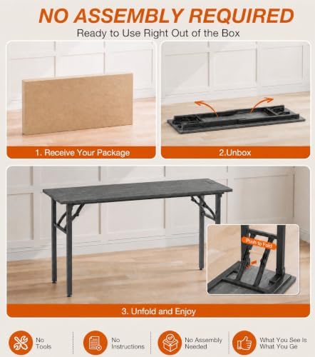 XBurmo Small Folding Desk Folding Table, No Assembly Foldable Desk Gaming Desk, 55.1-Inch Computer Table Workstation with 2 AC Outlets and 2 USB Ports for Bedroom and Home Office, Marble Greige - Image 3