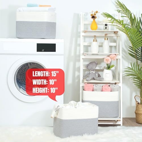 MINTWOOD Design 3-Pack Storage Baskets for Shelves, Playroom and Classroom, Book Basket, Decorative Storage Cube Bins, Woven Closet Organizers, Pantry and Shoe Organizer, Grey - Image 7