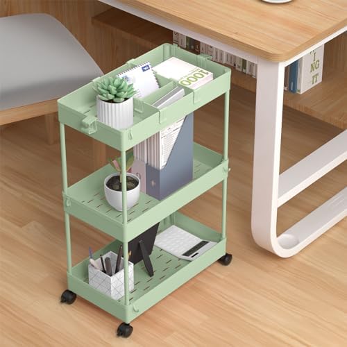 SPACELEAD 3 Tier Rolling Cart with Wheels, Storage Craft Art Trolley Organizer Serving, 3 Hanging Baskets Easy Assembly, for Office, Living Room, Kitchen, Green - Image 5