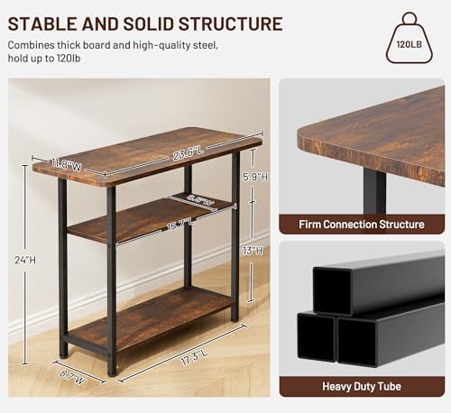 SLEEPING LAMB Side Table for Living Room, 3-Tier End Table for Small Space with Wide Storage Tabletop, Rustic Brown Narrow Nightstand for Bedroom, Sofa Couch - Image 3