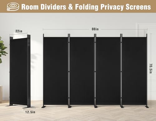 Room Divider 6FT Folding Privacy Screen for Room Separation, 4 Panel, Black - Image 3