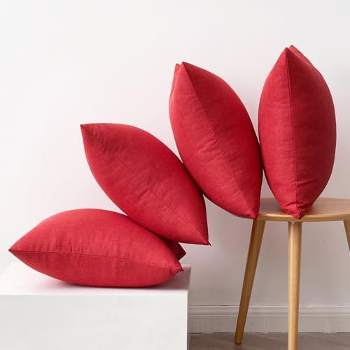 MIULEE Pack of 4 Decorative Outdoor Throw Pillow Covers Linen Waterproof Pillow Covers Summer Farmhouse Cushion Cases for Patio Garden Tent Balcony Couch Sofa 18x18 Inch Red - Image 6