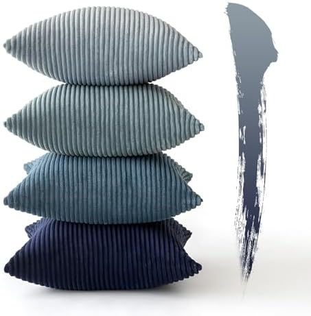 MIULEE Soft Corduroy Decorative Throw Pillow Covers Blue Navy Series 18x18 - Image 4