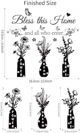 Bless This Home and All Who Enter Wall Decal - Inspirational Quote with Floral Vase & Butterfly Stickers, Power Dream Brave Vinyl Wall Art for Entryway, Living Room, Farmhouse Home Decor - Image 7