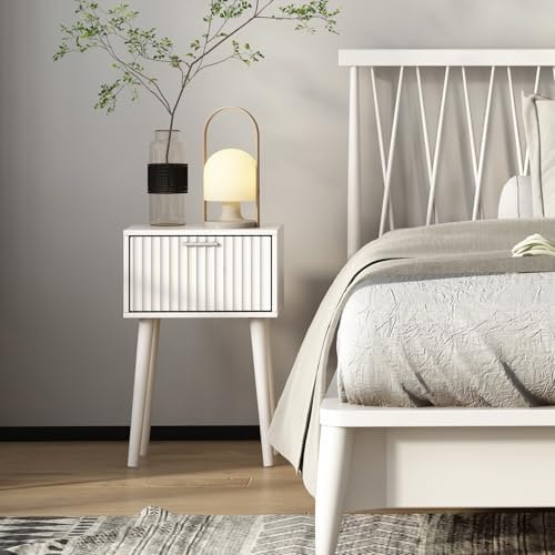 LAATOOREE Nightstands Set of 2, Small Bed Side Table with Fluted Door - Image 2