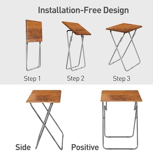 Folding TV Tray Table Set of 2, TV Dinner Table(Yellow Brown, 2PCS) - Image 3