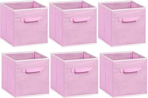 Simple Houseware 11-Inch Foldable Cube Storage Bins, Pink, 6-Pack - Image 2