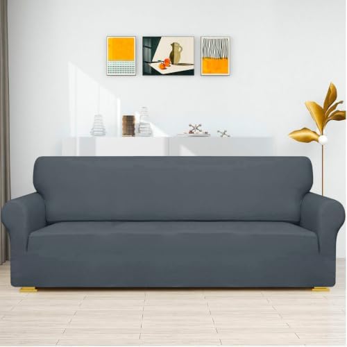 ZNSAYOTX Couch Covers for 3 Cushion Couch High Stretchy Spandex Pet Friendly Sofa Slipcover 1 Piece Non Slip Couch Covers Large Furniture Protector (Dark Grey, Sofa) - Image 2