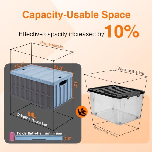 Citylife 64L Collapsible Storage Bins with Lids Plastic Storage Containers for Organizing Stackable Storage Box Large Heavy Duty Utility Crates, 2 Packs - Image 3