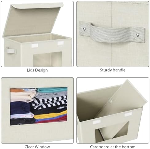 Univivi Fabric Storage Bins with Lids for Clothes 4 Pack, Beige Linen - Image 4