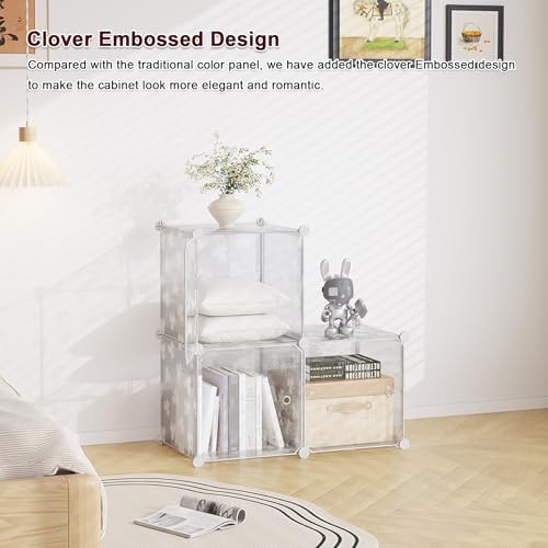 C&AHOME Clover Embossed Storage Organizer with Doors 3-Cube Shelf White - Image 4