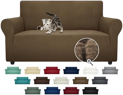 ZNSAYOTX Super Stretch Couch Cover Love Seat Sofa Covers for Living Room Dogs Pet Friendly Furniture Protector Spandex Loveseat Slipcovers with Anti Slip Foam Sticks (Brown, Loveseat) by ZNSAYOTX