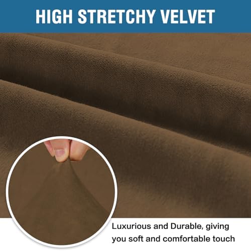H.VERSAILTEX Stretch Velvet Sofa Covers for 3 Cushion Couch Covers Furniture Protector Soft with Non Slip Elastic Bottom, Crafted from Thick Comfy Rich Velour (Sofa 72"-90", Bronze Brown) - Image 3