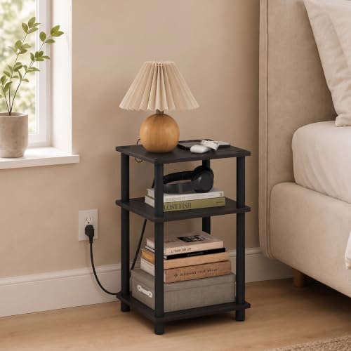 Furinno Just 3-Tier Night Stand with Charging Station, Black Espresso - Image 2