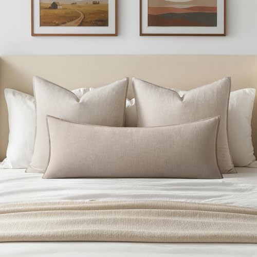MIULEE Decorative Linen Lumbar Pillow Cover 14x36 Inch Natural Linen - Image 2
