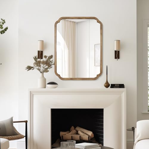 WallBeyond 28" x 40" Rounded Corner Arch Wall Mirror with Wood Frame for Entryway, Living Room or Bedroom Home Decor - Light Woodgrain, Honey-Colored - Image 4