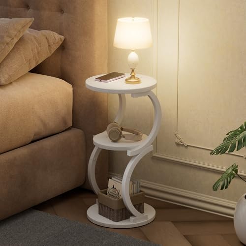 JUSTOGO Small Side Table, 3-Tier Round End Table for Small Spaces, White - Image 6