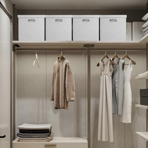 Posprica Storage Bins with Lids,13×13×13 Foldable Storage Cube Baskets Boxes Fabric Drawers for Closet Shelf Cabinet Bookcase,Set o f 4,Sliver grey - Image 5
