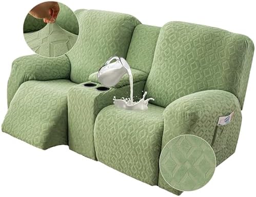 Genina Waterproof Recliner Loveseat Cover,2 Seat with Console,Matcha Green by Genina