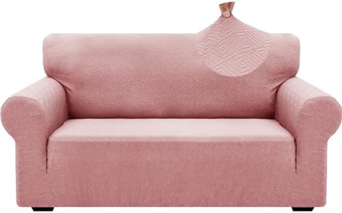 ZNSAYOTX 1 Piece Jacquard Couch Covers for 2 Cushion Couch High Stretch Loveseat Slipcover for Pets Dogs Anti Slip Love Seat Sofa Slipcover Furniture Protector (Medium,New Pattern Rose) by ZNSAYOTX
