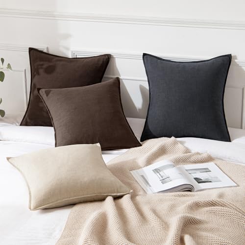 MIULEE Decorative Linen Pillow Covers 20x20 Inch Reddish Brown - Image 4
