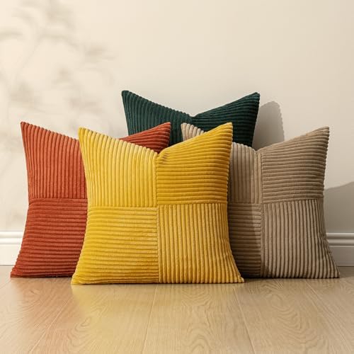 MIULEE Fall Green Rust Throw Pillow Covers 20x20 Inch Set of 4 Boho Farmhouse Soft Corduroy Striped Cushion Cases Decorative Color-Clash Home Decor for Couch Sofa Living Room Bed - Image 5