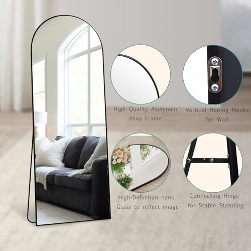 70''x26'' Full Length Mirror, Large Arched Floor Mirror with Stand, Oversized Wall Mirror, Full Body Mirrors Standing Leaning for Living Room, Bedroom (Black) - Image 5