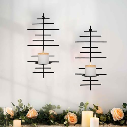 AIM & GGKK Wall Candle Sconce Set of 2,Black Wall Mounted Candle Holder for Home,Living Room, Dining Room,Rustic Farmhouse Boho Decoration - Image 2