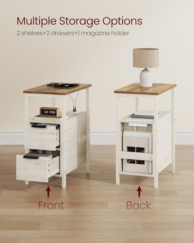VASAGLE Side End Table with Charging Station, Slim Nightstand with Storage - Image 6
