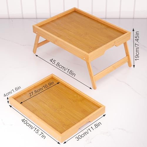Fibogollo 4 Pack Bamboo Bed Tray Table with Folding Legs,Breakfast Trays,Serving Tray for Food and Snack,Laptop Trays for Working(Natural) - Image 2