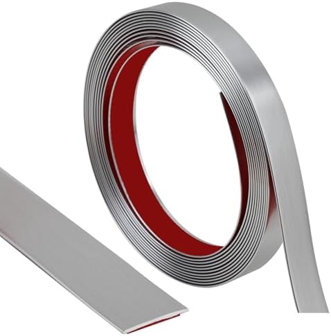 Lunghaa Peel and Stick Finish Molding Trim, Flexible Decoration Strip for Wall Tile Edge, Mirror, Cabinet, Furniture and DIY Home Decoration (Brushed Silver, 16.4 ft x 0.4 in) by LunghaaHomeDecor