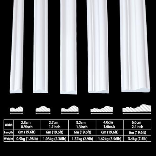 Coengwui Peel and Stick Wall Molding, Chair Rail Wainscoting Panel, Finish Trim for Home Decoration (Paintable White, 19.6ft x 1.6in) - Image 2