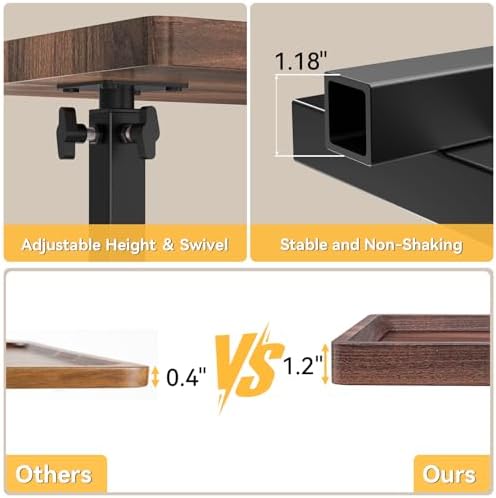 C Table End Table Adjustable Height, 360°Swivel TV Tray Table for Small Spaces, Couch Tables That slide under, C Shaped Side Tables living room and bedroom for Sofa, Bed,Chair, Snack (1, Walnut Brown) - Image 7