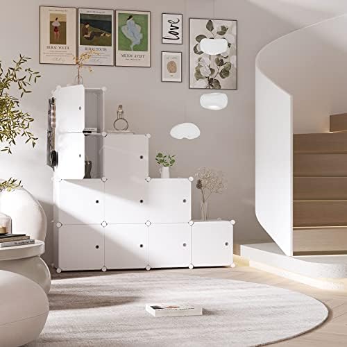C&AHOME 12-Cube Storage Organizer with Door Cube Shelf Closet Cabinet Milky - Image 4