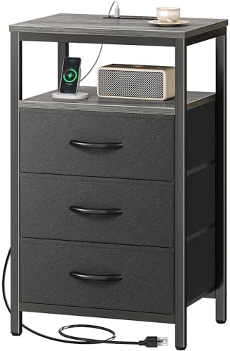 Huuger Nightstand with Charging Station, 27.6 Inch Bedside Table,Side Table by Huuger